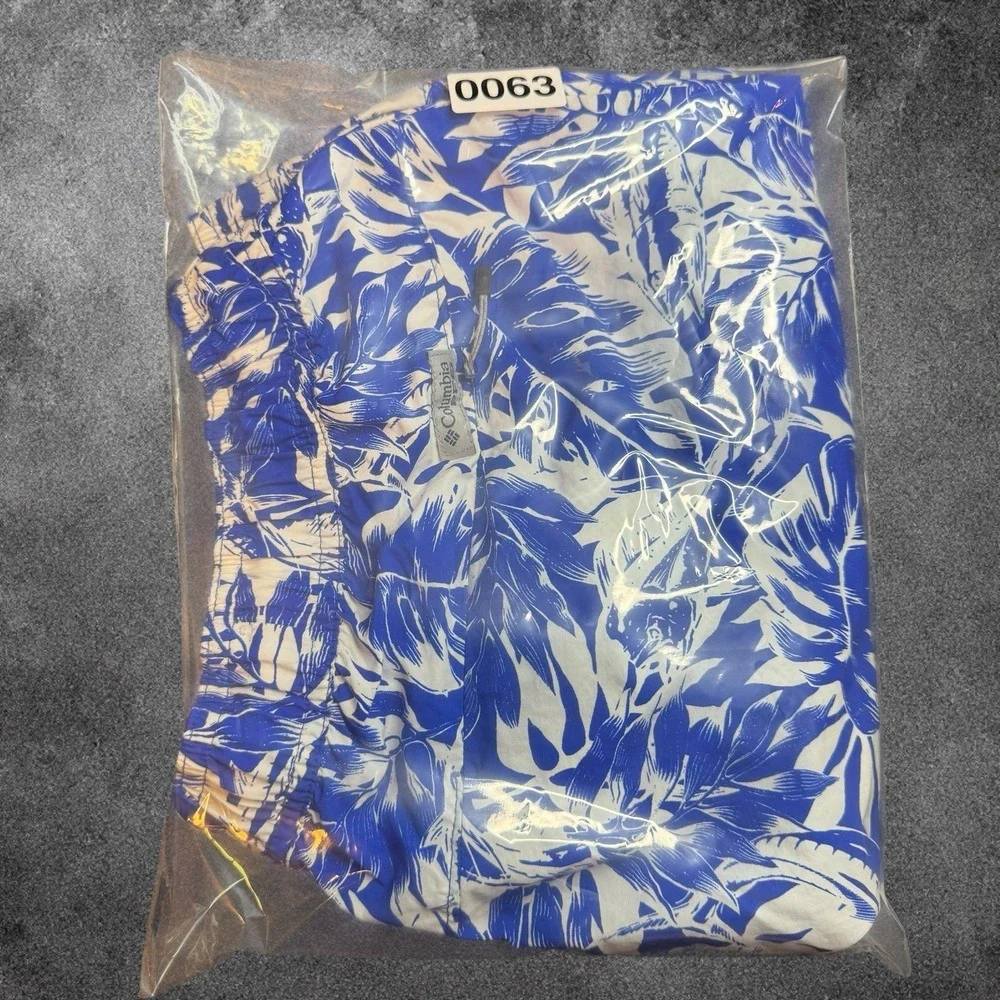 Columbia PFG Swim Trunks Mens XL Blue White Tropical Leaf Print Beach Shorts NWT